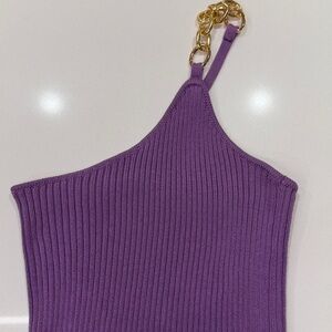 Giuseppe Di Morabito Purple Lilac Dress One-Shoulder Embellished Chain Sz 36/XS